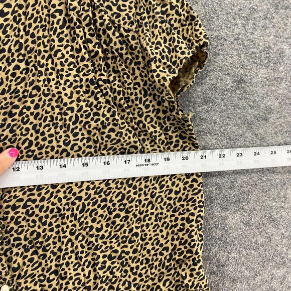 Old Navy Top Women S Small Brown Animal Print Button Up Crew Neck Short Sleeve - Picture 7 of 9